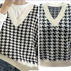 Houndstooth V-Neck Sweater Vest